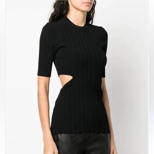Proenza Schouler White Label Cutout Detail Ribbed Knit Black Top Size XS